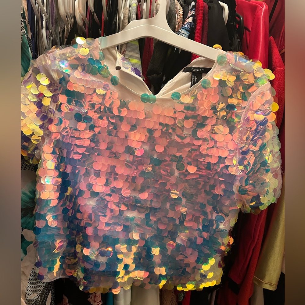 FOREVER 21 Women Sequins Mermaid shirt, Size small